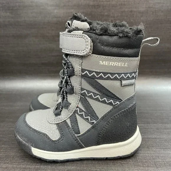 Merrell Snow Crush 2.0 Waterproof Boots Youth Toddler Kids Size 6 Black Shoes - Picture 4 of 10